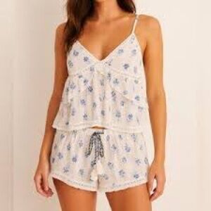NWOT Joie Sleep Tank/Shorts Pajama Set - White/Blue Floral - Size M
